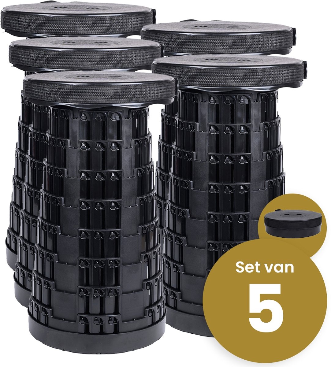 Alora opvouwbare kruk extra strong zwart per set van 5 stuks voor stevig en compact zitcomfort