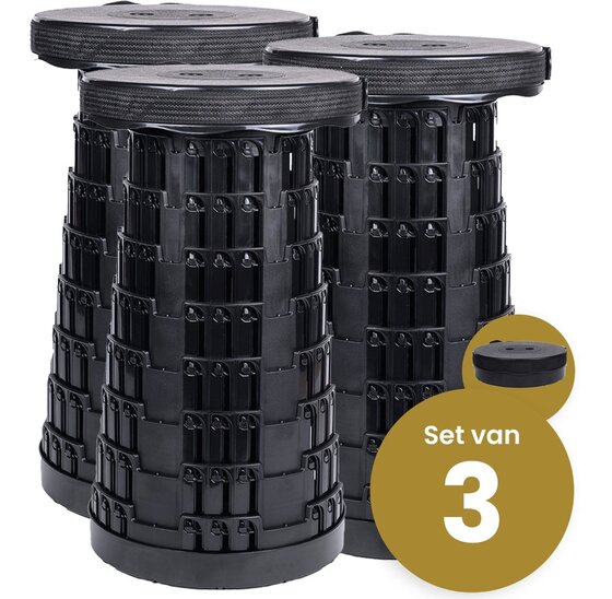 Alora opvouwbare kruk extra strong zwart per set van 3 stuks voor stevig en compact zitcomfort
