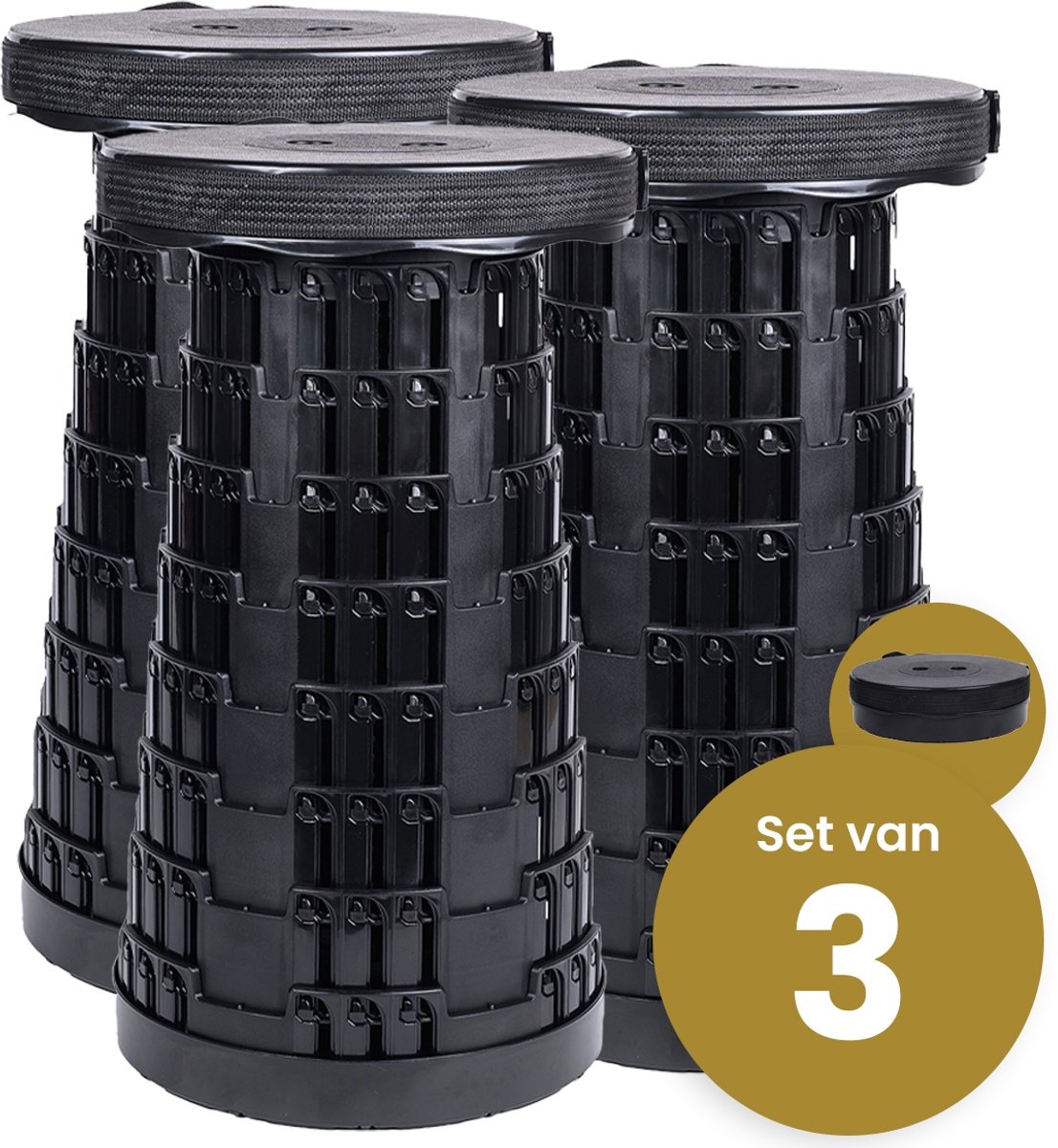 Alora opvouwbare kruk extra strong zwart per set van 3 stuks voor stevig en compact zitcomfort