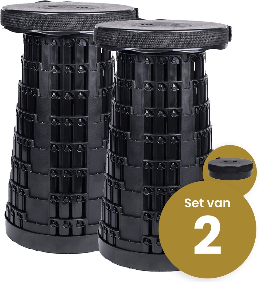 Alora opvouwbare kruk extra strong zwart per set van 2 stuks voor stevig en compact zitcomfort