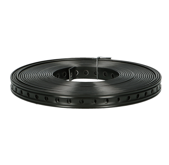 Gaatjesband recht 10 m x 14 mm 0,8 mm geplastificeerd voor stevige houtverbindingen en montage