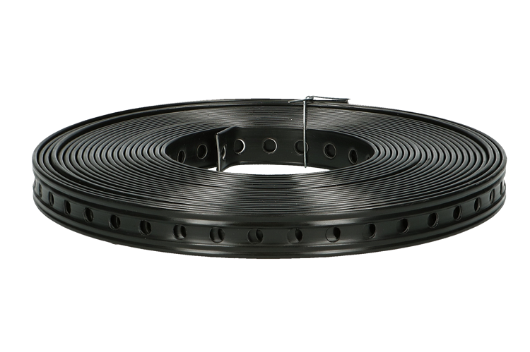 Gaatjesband recht 10 m x 27 mm 0,8 mm geplastificeerd voor stevige houtverbindingen en montage