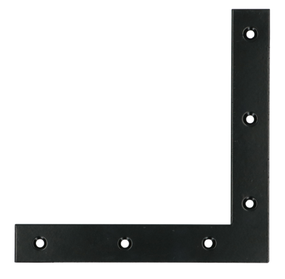 Winkelhaak plat 120x120 mm zwart gepoedercoat 2 mm dik met 6 gaten