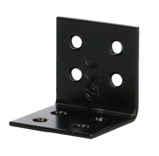 Versterkingshoek - multigaten 40 x 40 x 40 mm 2 mm zwart voor versteviging en verbinding van houtconstructies