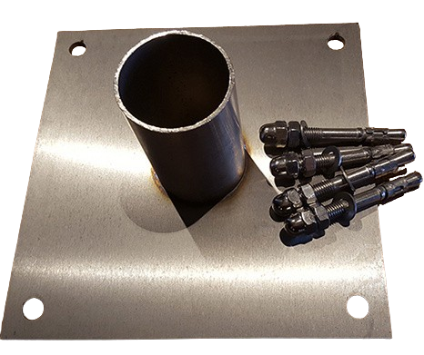 Roestvast stalen voetplaat 190x190mm 3mm dik met keilbouten