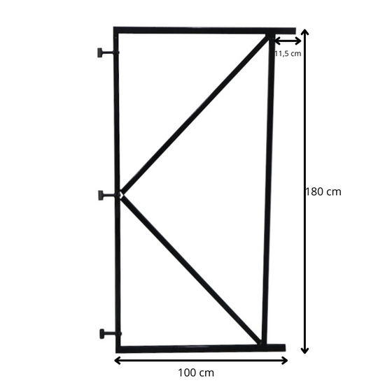 Verstelbaar poortframe 100x180 cm - 2mm staal zwart gepoedercoat