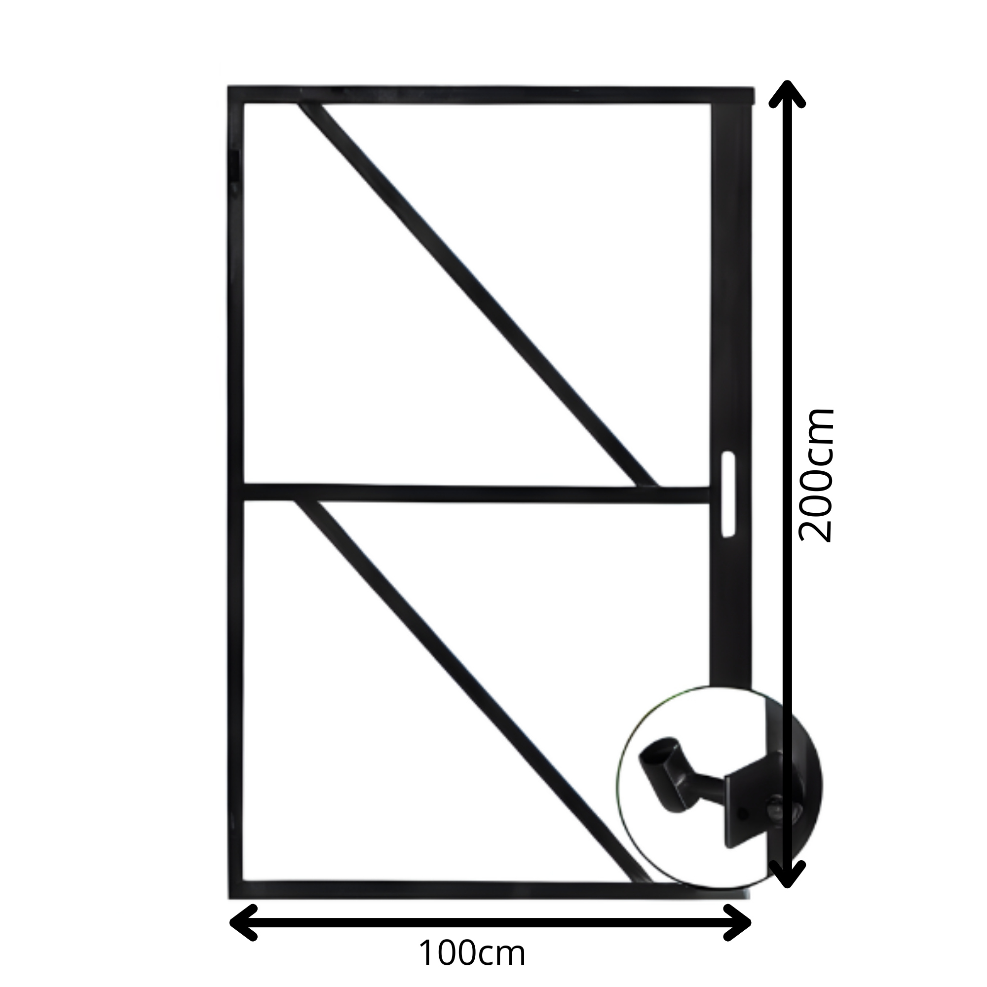 Poortframe 200x100cm metaal zwart met slotkast en 2 stelscharnieren