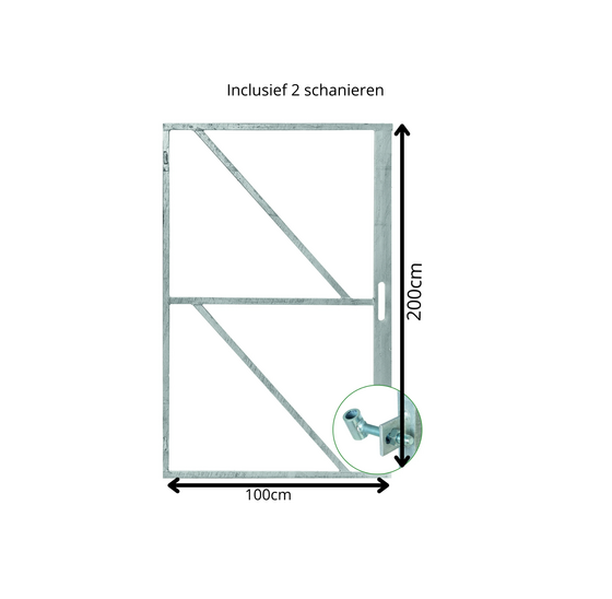 Poortframe 200x100 cm met geïntegreerde slotkast en 2 stelscharnieren