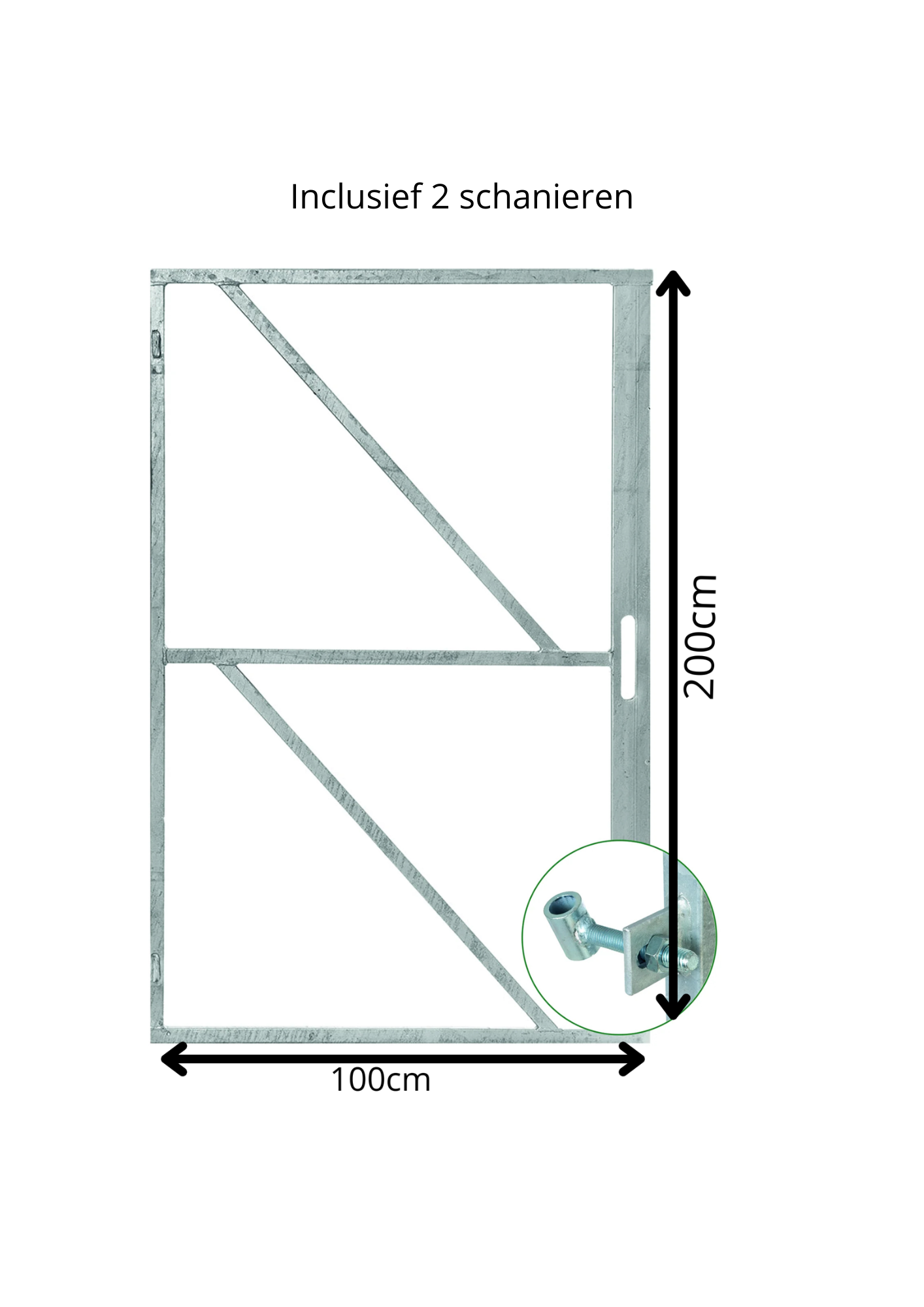 Poortframe 200x100 cm met geïntegreerde slotkast en 2 stelscharnieren