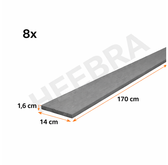 Heebra Antraciet Gedroogde planken voor Flex Fence 170x14x1.6cm - per 8