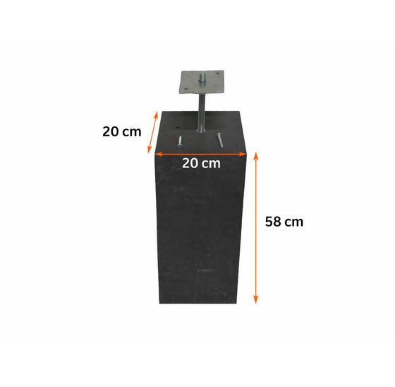 Betonpoer 200x200x580mm zonder facetrand antracietgrijs met stelplaat