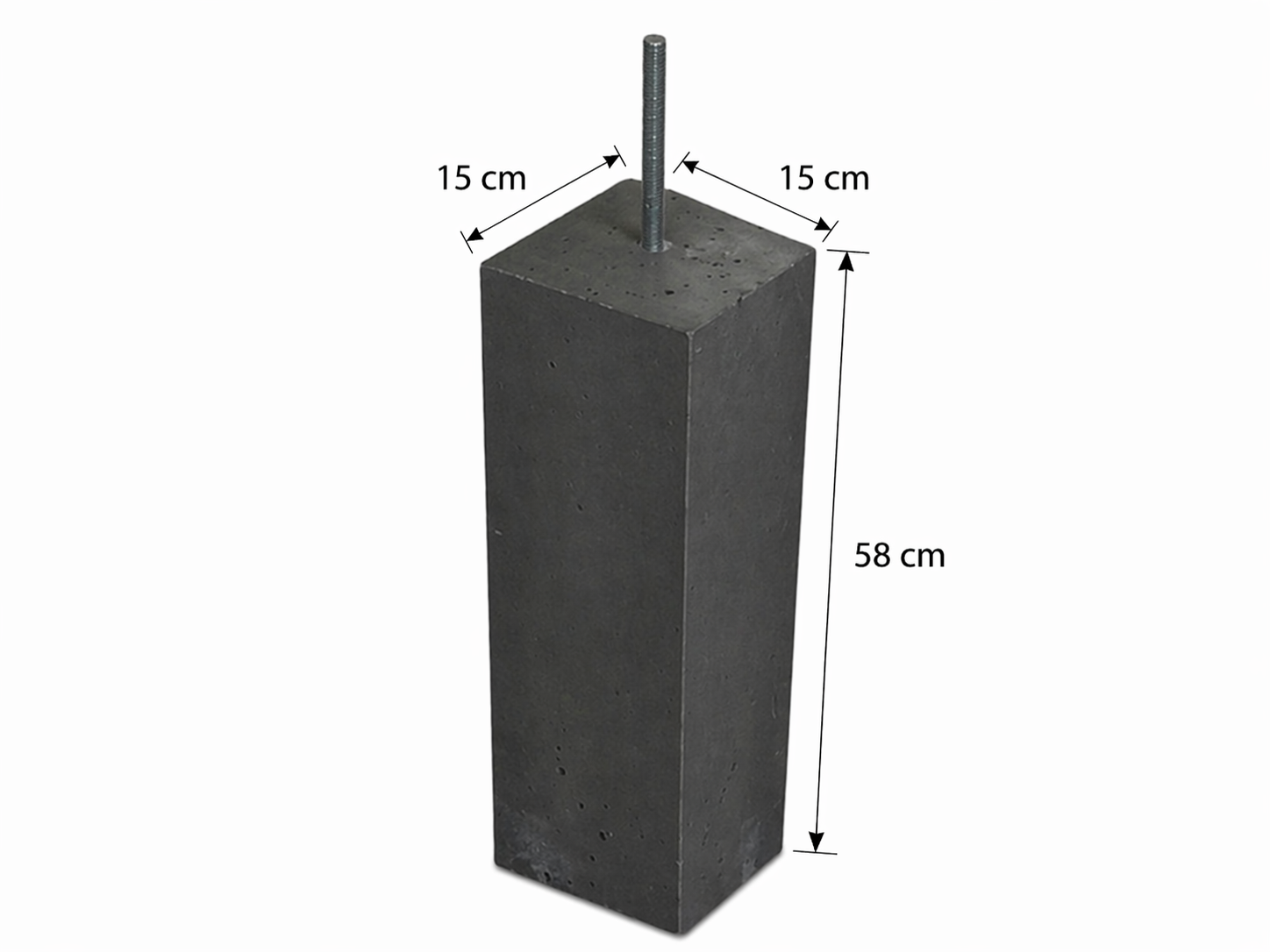 Betonpoer recht model met facetrand 150x150 mm en M16 draadstang voor zware buitenconstructies