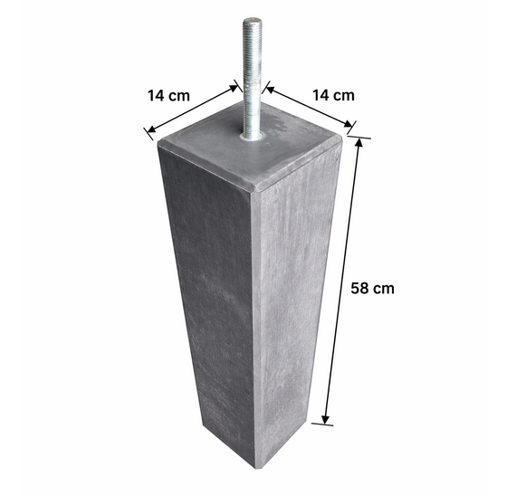 Betonpoer 140x140 mm, 580 mm hoog, met facetrand en draadstang