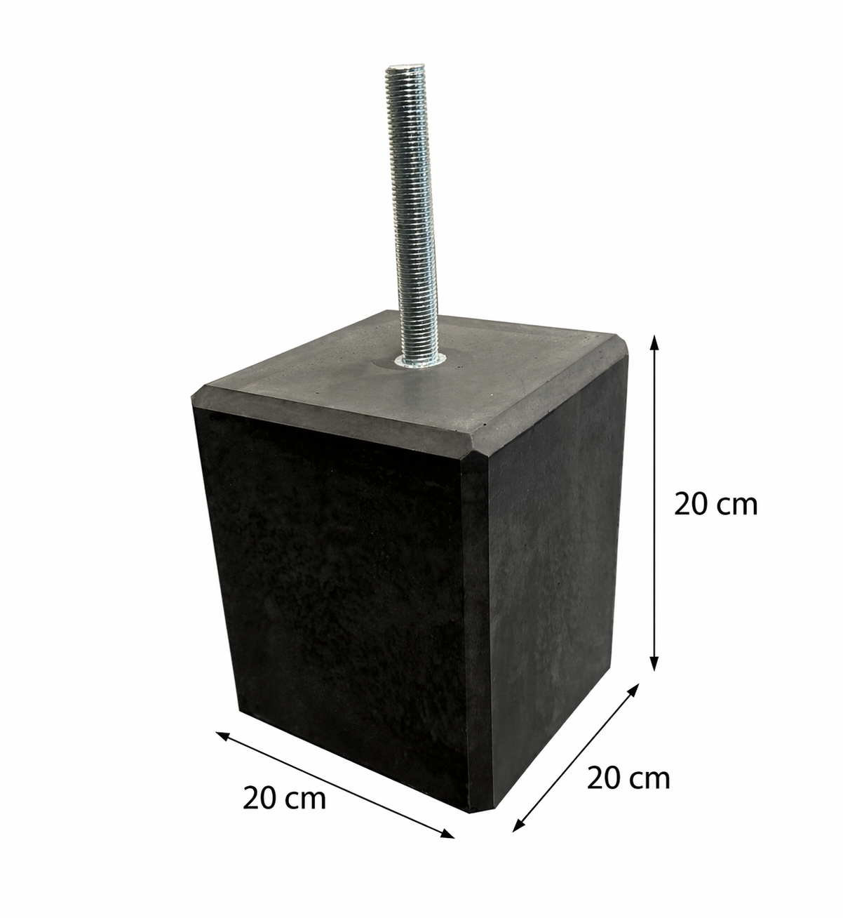 Betonpoer 200x200 mm antraciet met M16 draadeind en 5mm facetrand