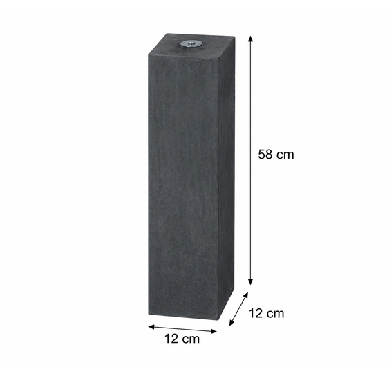 Betonpoer 58cm hoog met M16 schroefhuls, 120x120mm, zonder facetrand