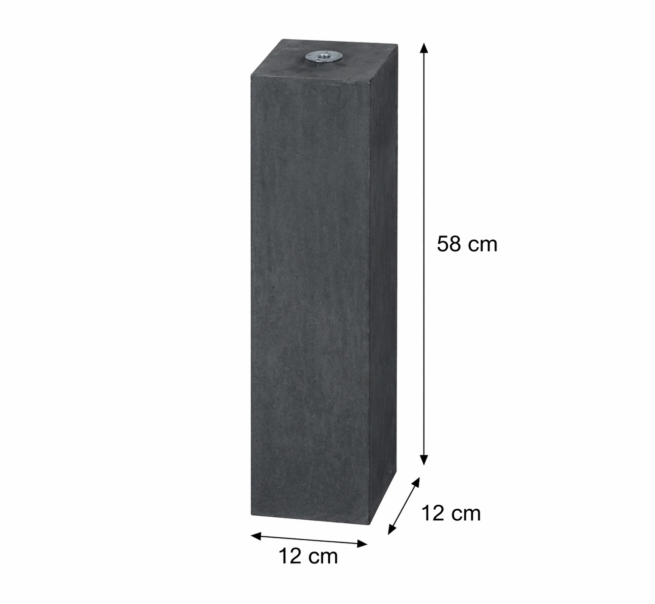 Betonpoer 120 × 120 × 580 mm met M16 schroefhuls, facetrand