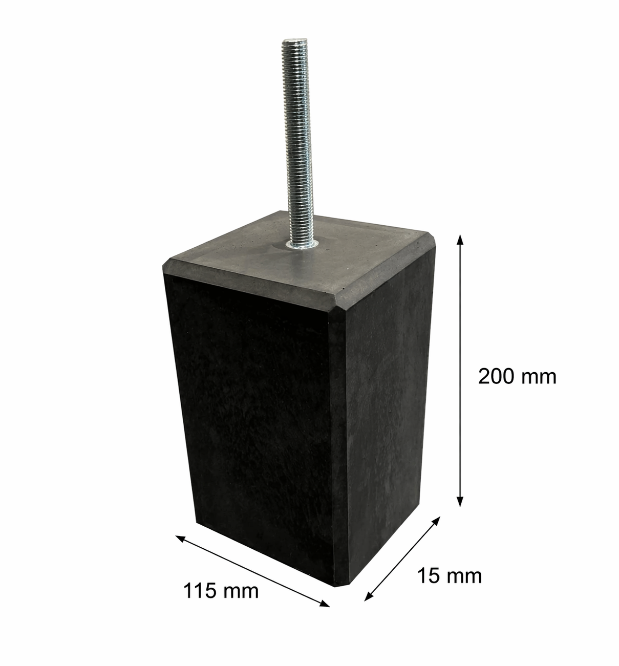 Betonpoer 150x150mm H200mm antraciet met facetrand en M16 draadstang