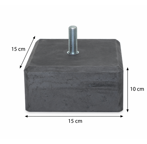 Betonpoer 15x15x10 cm met facetrand en draadstang M12 antracietgrijs