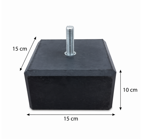 Betonpoer 15x15x10 cm met draadstang M12 en facetrand