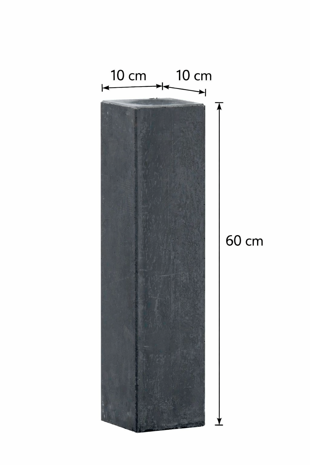 Betonpoer 100 × 100 × 600 mm antraciet met M16 schroefhuls, oud-hollandse afwerking