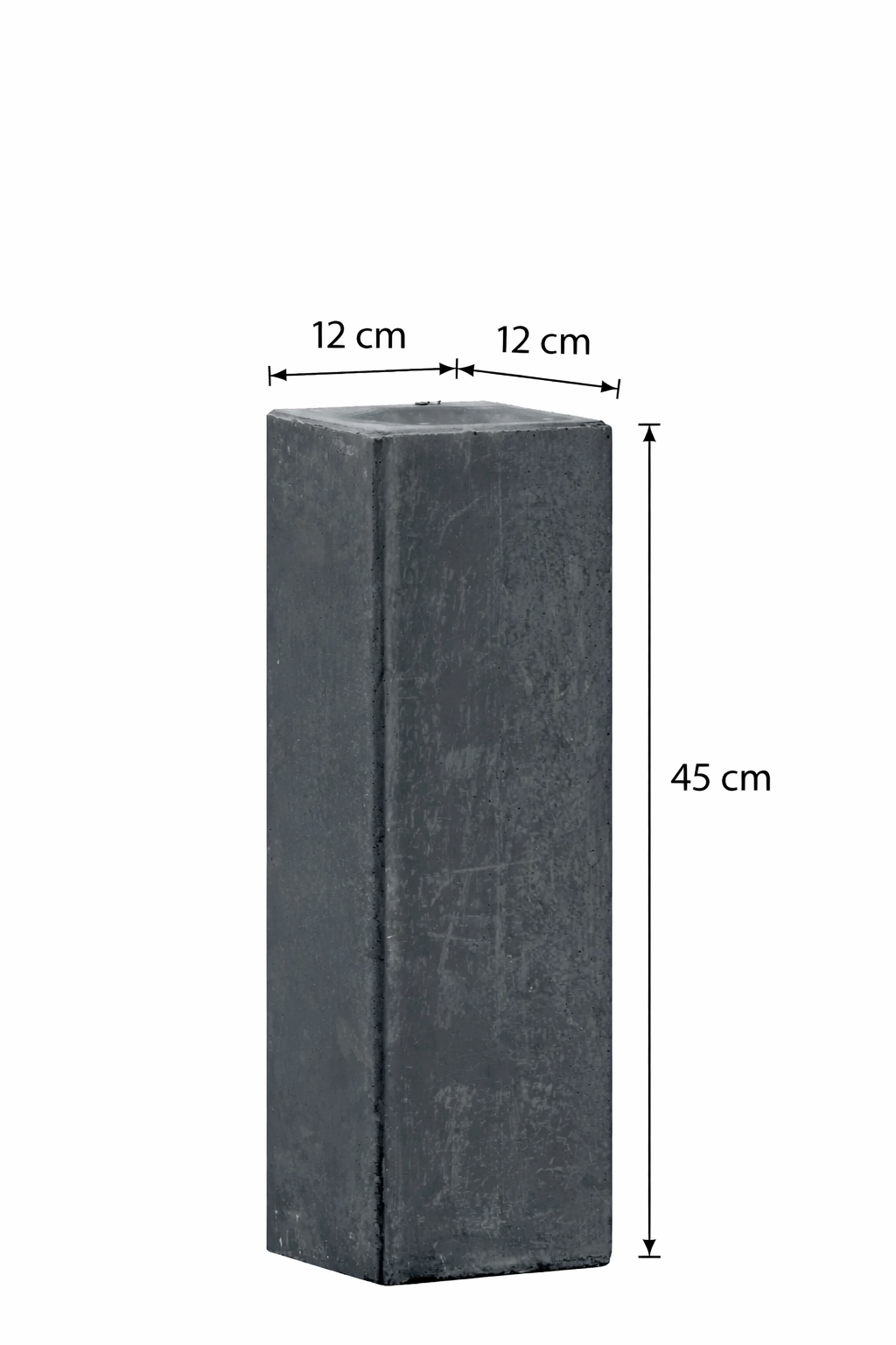 Betonpoer 120 × 120 × 450 mm antraciet met M16 schroefhuls, oud-hollandse afwerking