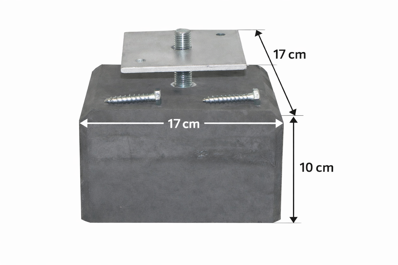 Betonpoer 170x170mm met M16 draadstang en plaatje - antraciet 10cm hoog