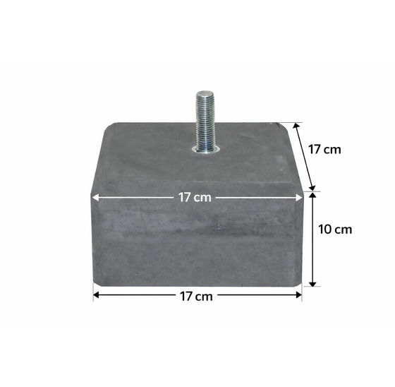 Betonpoer 170x170x100mm met M16 draadstang en facetrand antraciet