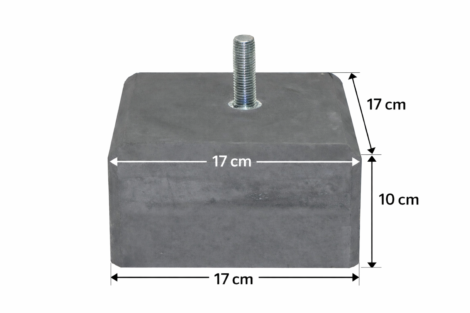 Betonpoer 170x170x100mm met M16 draadstang en facetrand antraciet