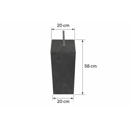 Betonpoer recht 20x20x58 cm antracietgrijs met draadeind M16