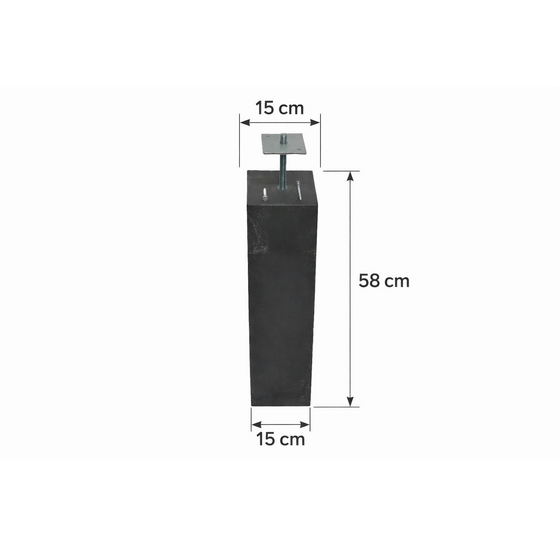 Betonpoer 150x150x580mm zonder facetrand met M16 draadstang antraciet