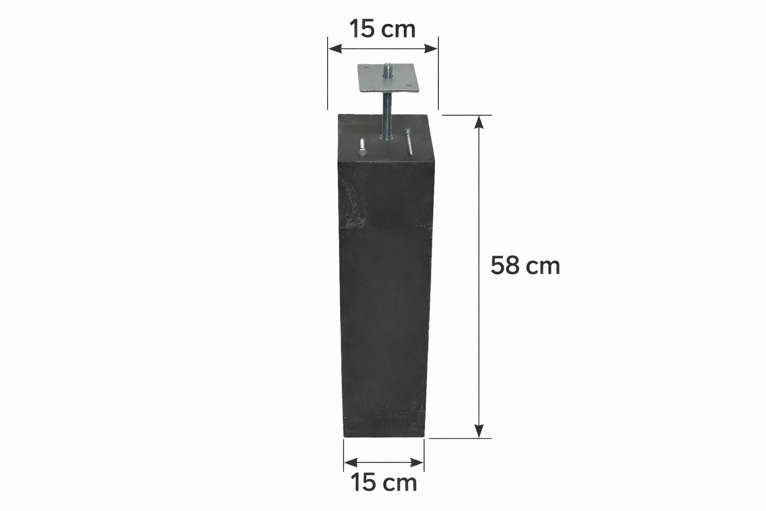 Betonpoer 150x150x580mm zonder facetrand met M16 draadstang antraciet