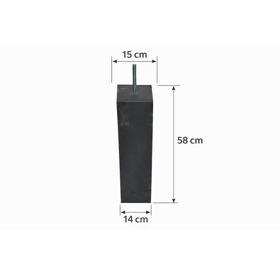 Betonpoer 150x150mm h58cm met M16 draadstang antracietgrijs 31kg