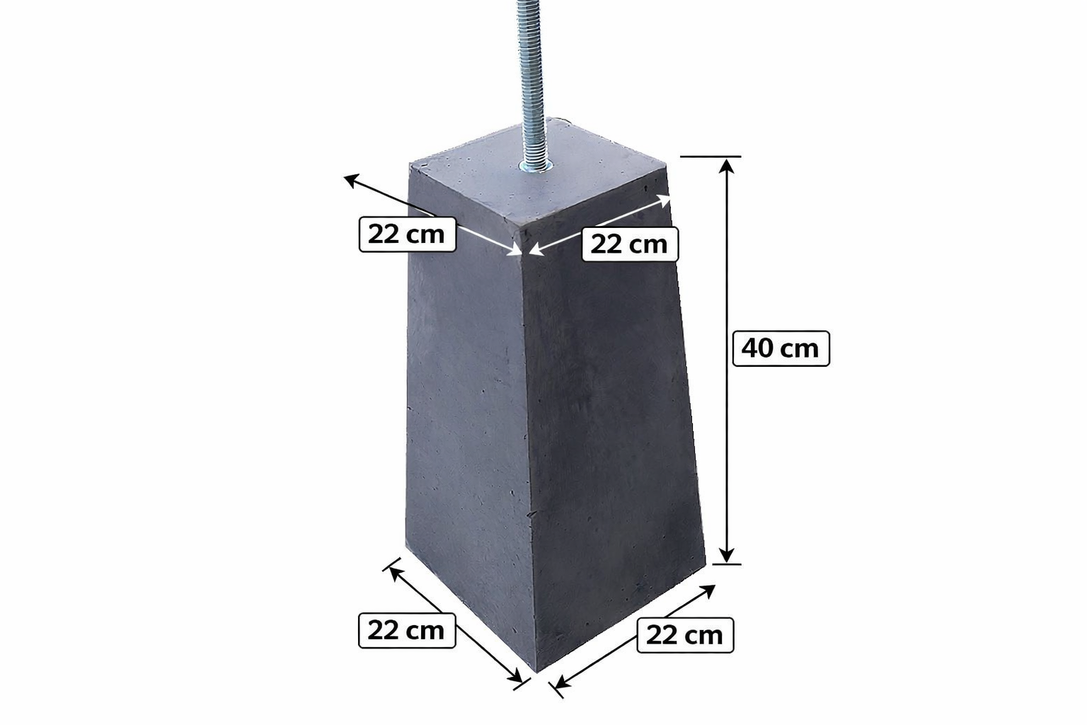 Betonpoer taps 22x22 naar 12x12 cm, hoogte 40 cm, antracietgrijs