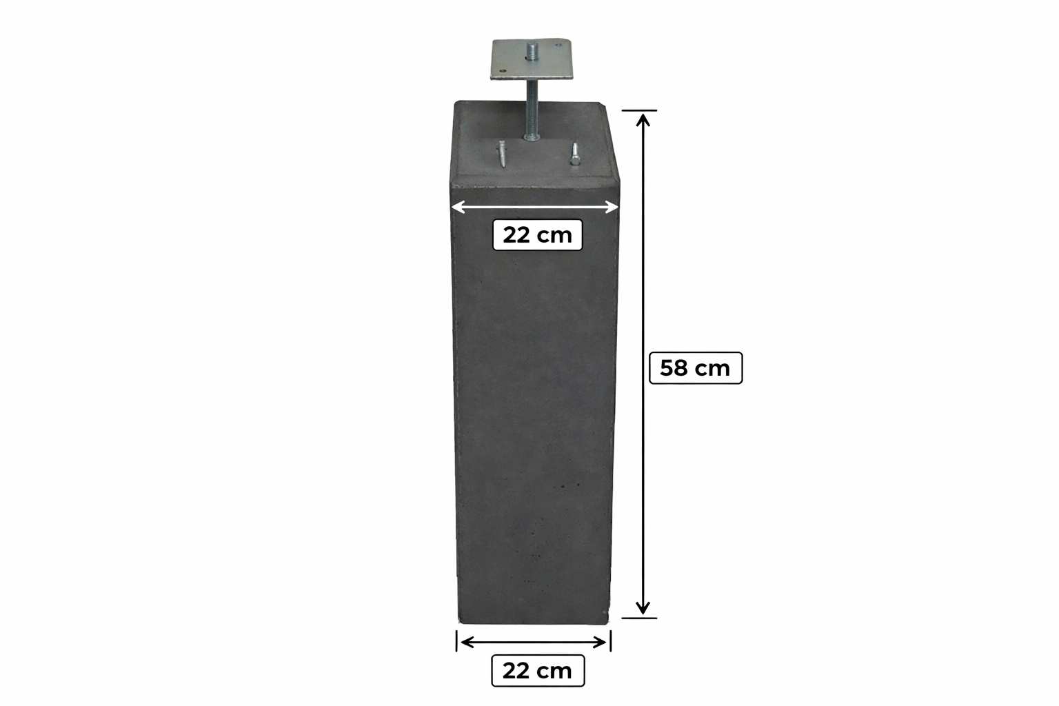 Betonpoer 220x220mm met M16 draadstang en plaatje, antraciet, 58cm
