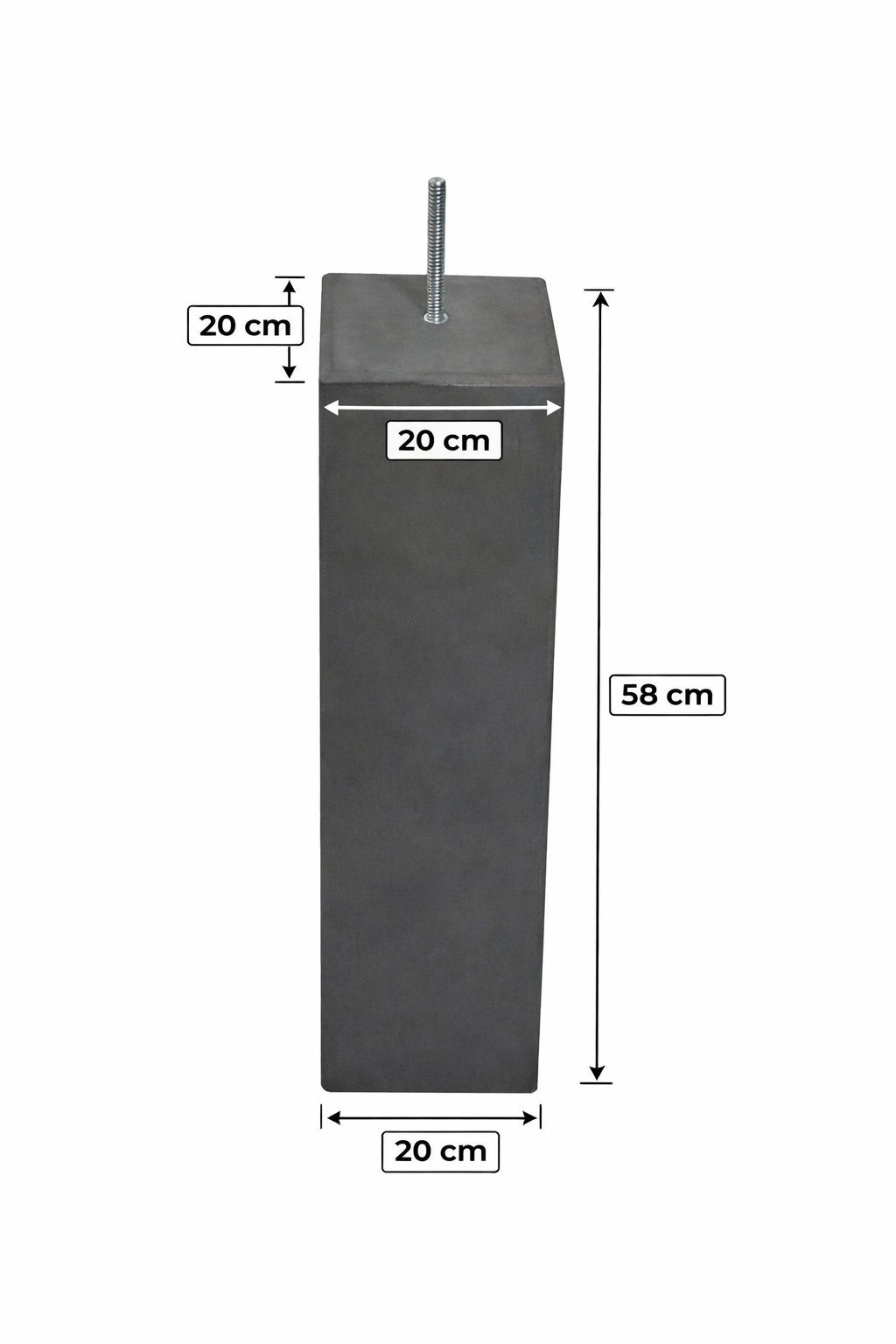 Betonpoer antracietgrijs 58 cm hoog, 220x220/200x200 mm met facetrand