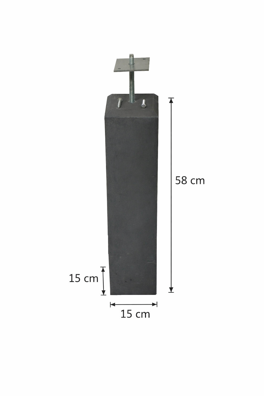 Betonpoer 150 × 150 × 580 mm antraciet met montageplaat, facetrand