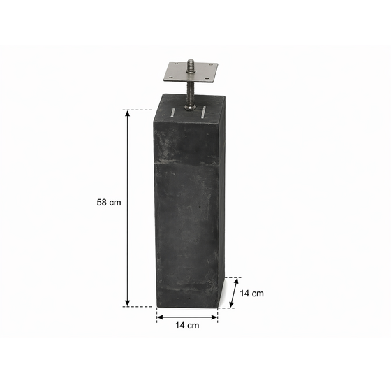 Betonpoer 58 cm hoog 14x14 cm zonder facetrand inclusief stelvoet