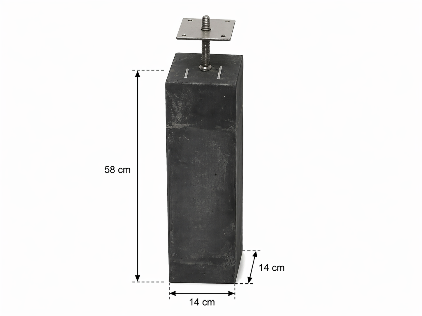 Betonpoer 58 cm hoog 14x14 cm zonder facetrand inclusief stelvoet