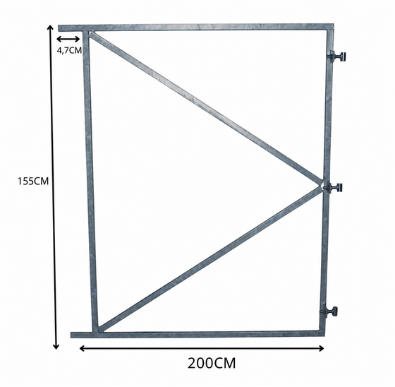 Verstelbaar verzinkt poortframe met ophangpunten 155 x 200 cm