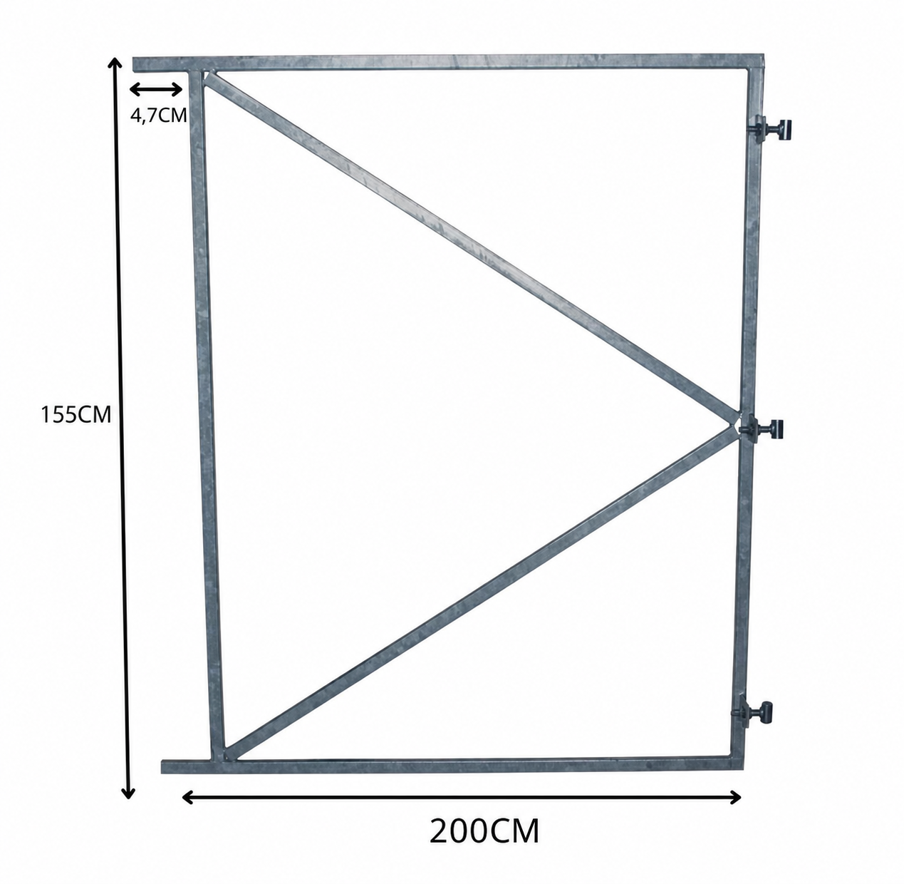 Poortframe 155x200 cm verzinkt met 3 verstelbare ophangpunten
