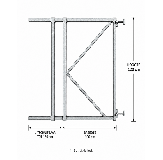 verstelbaar poortframe 100-150 cm uitschuifbaar voor poorten en hekken