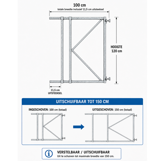 verstelbaar poortframe 100-150 cm uitschuifbaar voor poorten en hekken