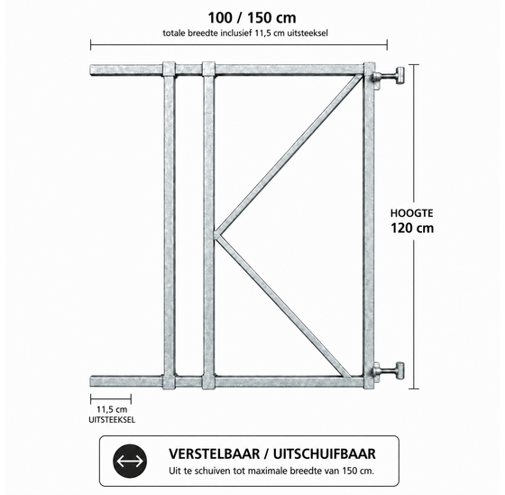 verstelbaar poortframe 100-150 cm uitschuifbaar voor poorten en hekken
