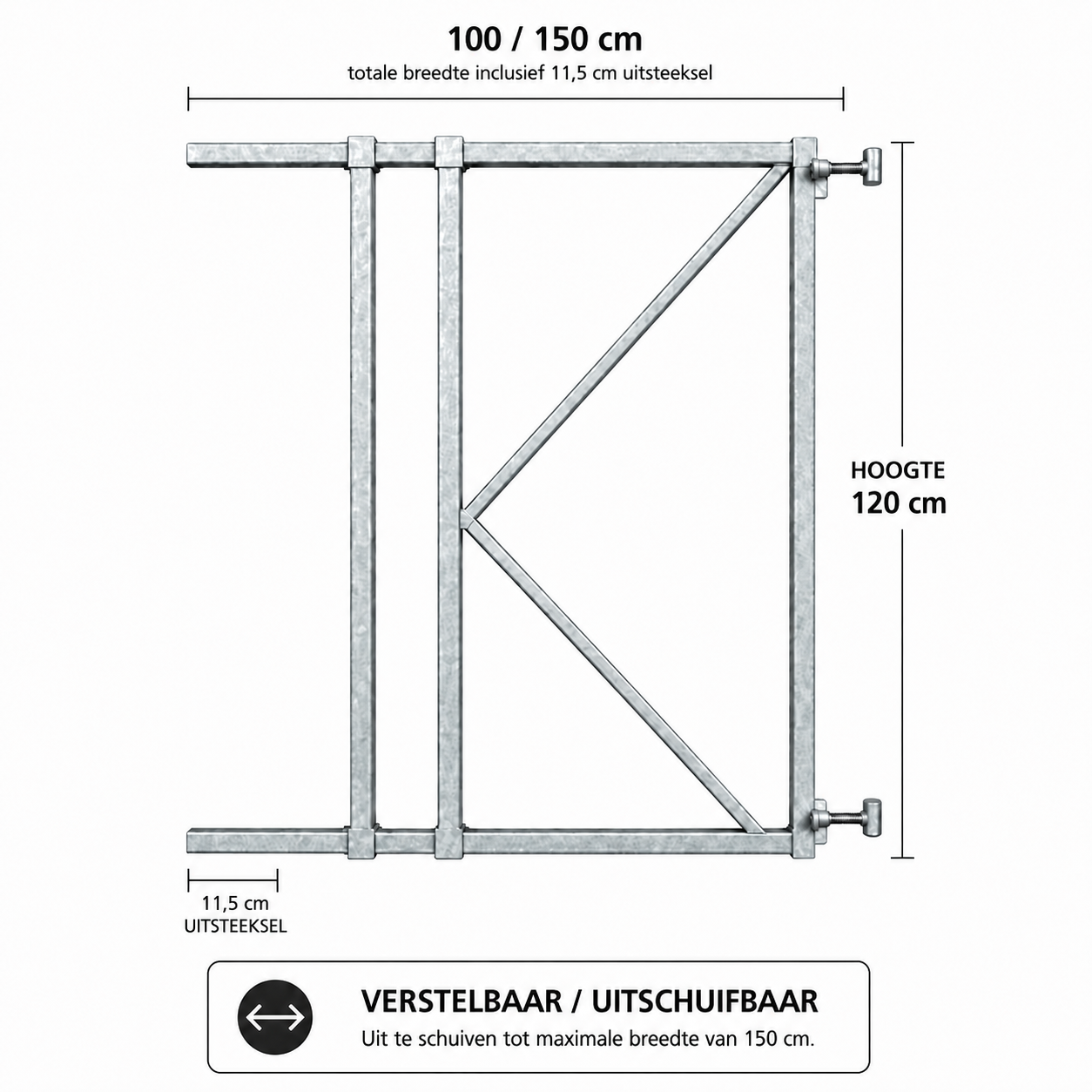 verstelbaar poortframe 100-150 cm uitschuifbaar voor poorten en hekken
