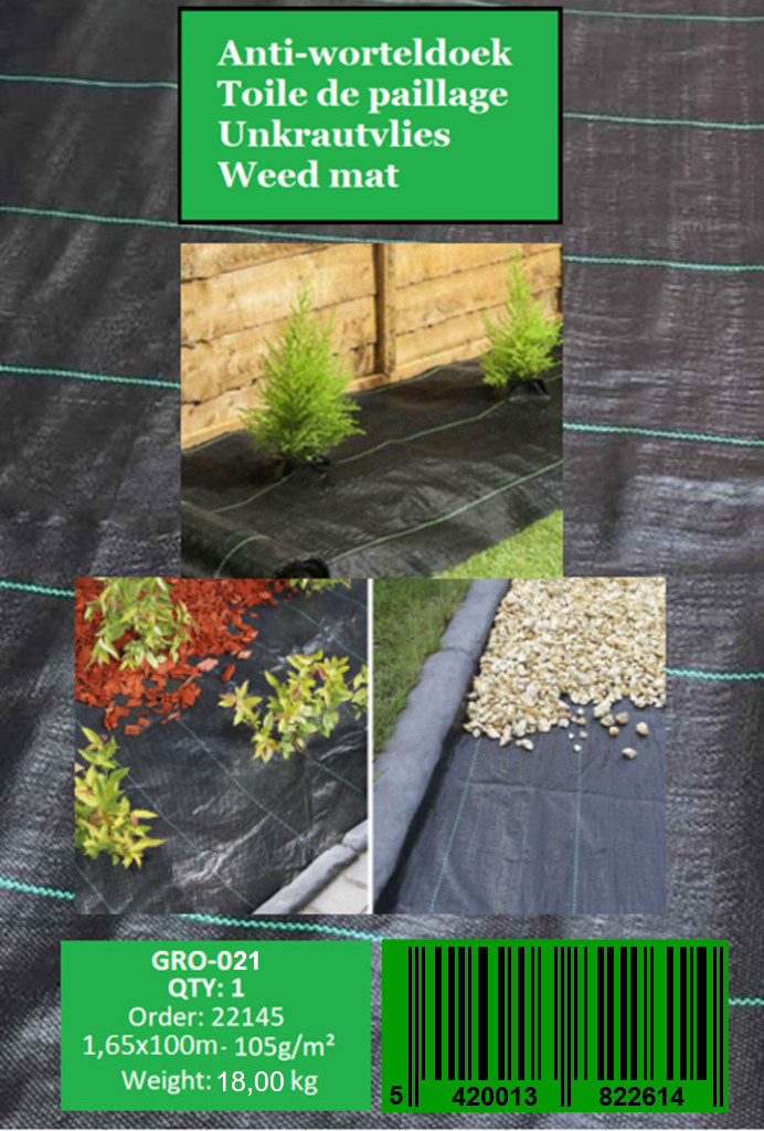 Worteldoek 105g/m² - 1,65x100m - UV-bestendig anti-onkruiddoek
