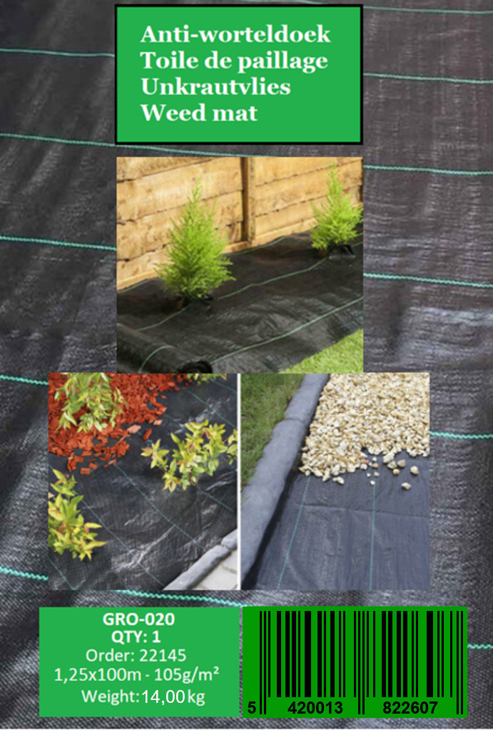 Worteldoek 105g/m² 1,25x100m zwart met plantlijnen
