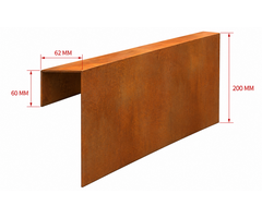 Cortenstaal kantopsluiting u-profiel 200x6 cm, 1mm dik voor betonband