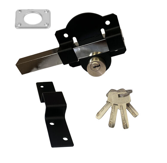 Hermic Opdekslot met cilinder zwart en aluminium schuifgrendel