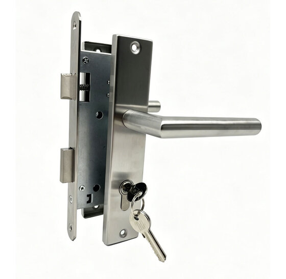 Hermic Tuindeursloop met rechte kruk en cilinder 72x165mm RVS