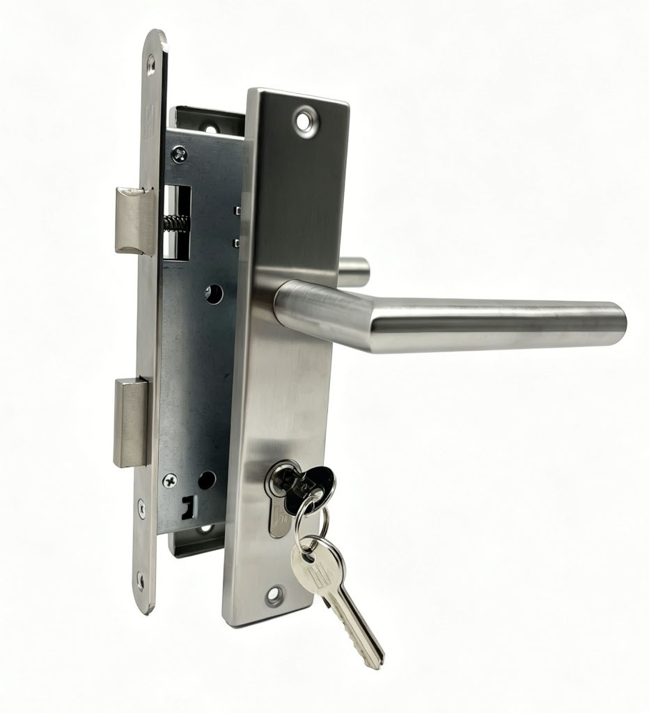 Hermic Tuindeursloop met rechte kruk en cilinder 72x165mm RVS